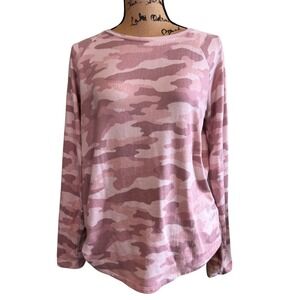 SO Pink Camouflage Long Sleeve Raglan Knit Top Crew Neck Size M Camo Pullover